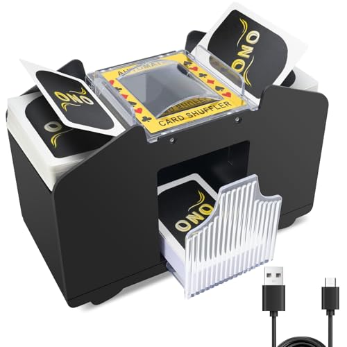 Vonsera Kartenmischmaschine Elektrische, Kartenmischgerät Automatischer für UNO, Poker, Blackjack, 2-4 Decks Spielkarten Kartenmischer für Familientreffen - Batteriebetrieben + USB von Vonsera