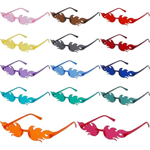 Vookkp 14 Paar Flammen Partybrillen, Magische Farben Party Brille, Partybrillen Erwachsene Kinder, Flammen Sonnenbrille für Party Zubehör, Hippie Brille für Fasching Foto Requisiten von Vookkp