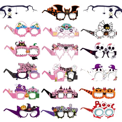 Vordpe 16 Stück Halloween Brille Dekorationen, Party Brillen, Spinnennetz Dekoration Brillen, Lustige Papiergläser Foto Requisiten Karneval und Geburtstagsfeier (Halloween) von Vordpe