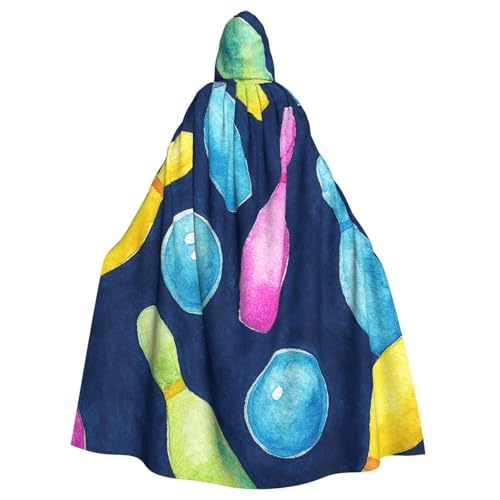 Aquarell-Bowling-Elemente, Hexen-Kapuzenumhang für Erwachsene, Halloween-Kostüm, Kapuzenumhang von Vortithora