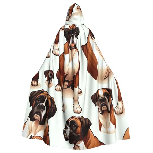 Boxer-Dogs-Pattern Hexen-Kapuzenumhang für Erwachsene, Halloween-Kostüm, Kapuzenumhang von Vortithora