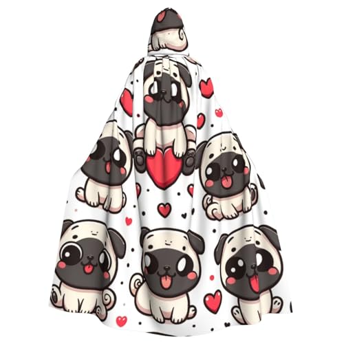 Cartoon-Pugs-Puppies Hexen-Kapuzenumhang für Erwachsene, Halloween-Kostüm, Kapuzenumhang Cartoon-Pugs-Puppies Hexen-Kapuzenumhang für Erwachsene, Halloween-Kostüm, Kapuzenumhang von Vortithora