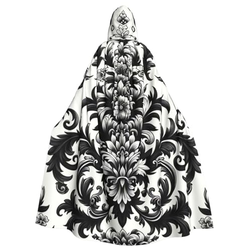 Damast-schwarz-weiß-Ornament Hexen-Kapuzenumhang für Erwachsene, Halloween-Kostüm, Kapuzenumhang Damast-schwarz-weiß-Ornament Hexen-Kapuzenumhang für Erwachsene, Halloween-Kostüm, Kapuzenumhang von Vortithora
