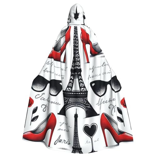 Eiffelturm-High-Heels-Paris Hexen-Kapuzenumhang für Erwachsene, Halloween-Kostüm, Kapuzenumhang von Vortithora