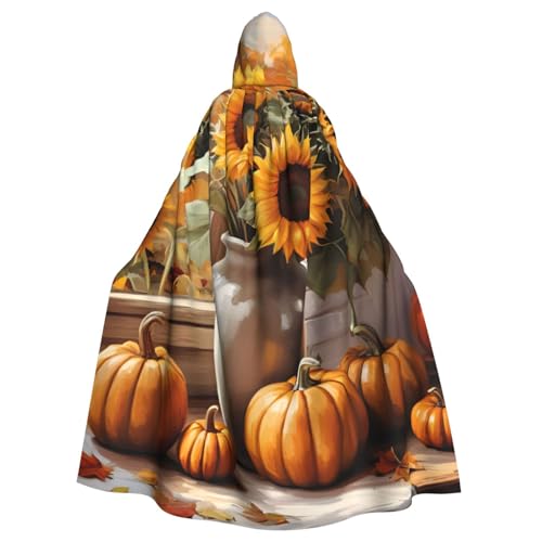 Wasserfarben-Sonnenblumenkürbis-Hexenumhang für Erwachsene, Halloween-Kostüm, Kapuzenumhang Wasserfarben-Sonnenblumenkürbis-Hexenumhang für Erwachsene, Halloween-Kostüm, Kapuzenumhang von Vortithora