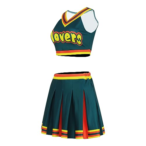 Cheerleader-Kostüm für Damen, Oberrock-Set, Cosplay, Cheerleader-Outfit, Halloween, Cheerleading-Party, Dunkelgrün, 3XL Cheerleader-Kostüm für Damen, Oberrock-Set, Cosplay, Cheerleader-Outfit, Halloween, Cheerleading-Party, Dunkelgrün, 3XL von Voslett
