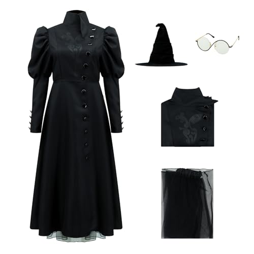 Elphaba-Kostüm für Damen, West-Bad-Hexenkleid, Brille, Hut, Halloween, Zauberer, Motto-Party, Outfit, Schwarz, Schwarz, 3XL Elphaba-Kostüm für Damen, West-Bad-Hexenkleid, Brille, Hut, Halloween, Zauberer, Motto-Party, Outfit, Schwarz, Schwarz, 3XL von Voslett