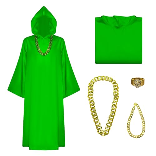 Herren Schattenzauberer-Kostüm, Geldband-Robe, Cosplay, Umhang mit Kettenring, Halloween-Gang-Outfit, Grün , Medium(Height:67-71in) von Voslett