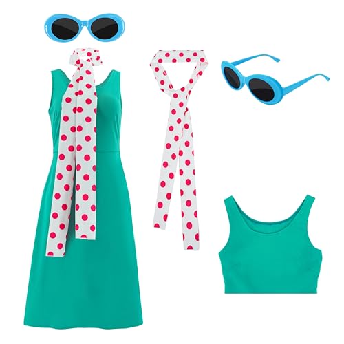 Lucy Damenkostüm, wilde Tupfen, Schal, blauer Rahmen, Brille, Halloween, Motto-Party, Cosplay-Outfit, Grün , M Lucy Damenkostüm, wilde Tupfen, Schal, blauer Rahmen, Brille, Halloween, Motto-Party, Cosplay-Outfit, Grün , M von Voslett