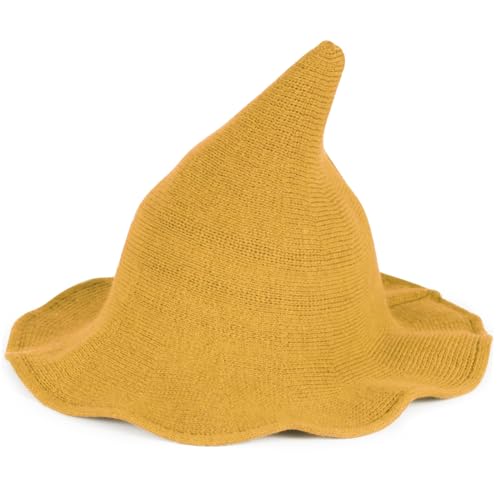 Vovocas Halloween Hexenhut für Frauen - Erwachsene Hexenhüte Kostüm Zubehör für Party Cosplay, Moderner Woll-Partyhut, lustige Hexenkappe für Halloween Dress Up, Gelb von Vovocas