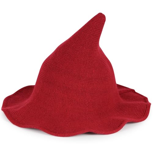 Vovocas Halloween Hexenhut für Frauen - Erwachsene Hexenhüte Kostüm Zubehör für Party Cosplay, Moderner Woll-Partyhut, lustige Hexenkappe für Halloween Dress Up, Rot von Vovocas