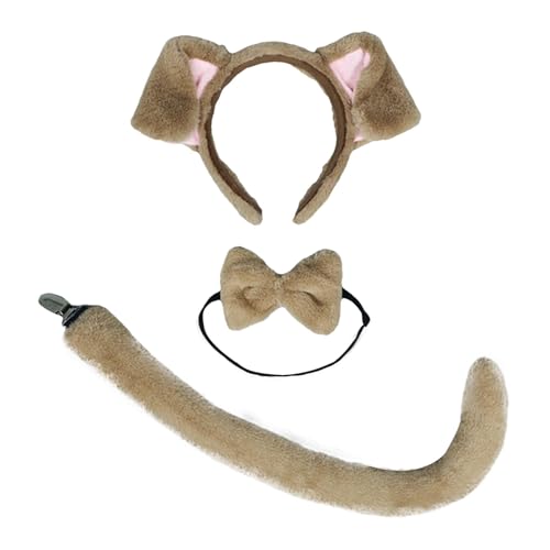 Comic-Show-Requisiten, Schwanz, Welpenohren, Stirnband und Schwanz, Welpen-Hundeohren, Stirnband, Schwanz mit Fliege Halsband, Cosplay-Zubehör-Set für Tier-Themen, Kostümzubehör-Set für Erwachsene von Vriusi