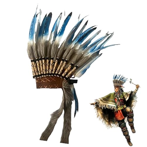 Vriusi Feder-Kopfbedeckung, einheimische Kopffedern, Feder-Kopfbedeckungen im indigenen Stil, indigene Feder-Dekorhut, Feder-Stirnband-Zubehör, Kopfbedeckung von Vriusi