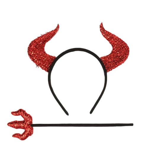 Vriusi Glitzer Teufelshörner Stirnband, Teufel Kostüm Zubehör mit Stimmgabel, Stirnband Knopf Teufelshörner, Halloween Geist Festival Dekoration, Halloween Teufelsohren Stirnband für Kostüm von Vriusi