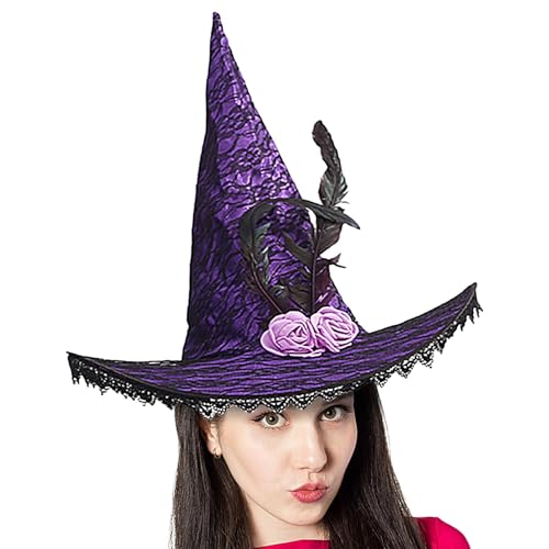 Vriusi Hexenhut - Halloween Zauberer Hut für Erwachsene - Zauberer Cosplay Halloween Kostüm Halloween Hexen Kostüm Zubehör für Frauen von Vriusi