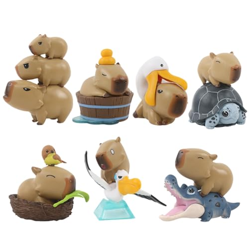 Vriusi Miniatur-Capybara-Figur, 7 x Armaturenbrett, kleine Figur, Capybara-Tier-Miniatur, Sammelfiguren, lebendiger Ausdruck, Capybaras für Nachttisch, Couchtisch von Vriusi