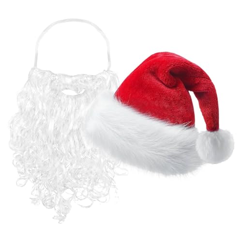Vriusi Santa Hat and Beard, Christmas Kostüm Zubehör, Christmas Hats and Beards für Männer und Frauen, Fake White Beard and Hat for Christmas Kostüm Decorations Vriusi Santa Hat and Beard, Christmas Kostüm Zubehör, Christmas Hats and Beards für Männer und Frauen, Fake White Beard and Hat for Christmas Kostüm Decorations von Vriusi