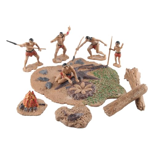 Vriusi Spielset Figuren, Primitive Lebensszene Modell Set, Primitive Männer Figuren Spielset, Landschaftsbau Szene Modell Basis, Action Figuren Alte Tiere Modelle von Vriusi
