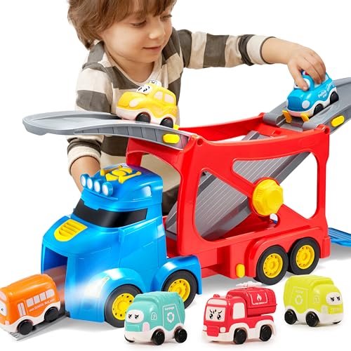 VROOMIX 7-in-1 Extragroßes Stadt-LKW-Spielzeug für Jungen und Mädchen, großes Transportfahrzeug mit 6 Wagen, ausfahrbarem Kopf, Geräuschen und Lichtern, Geburtstagsgeschenke für Kinder ab 3 Jahren VROOMIX 7-in-1 Extragroßes Stadt-LKW-Spielzeug für Jungen und Mädchen, großes Transportfahrzeug mit 6 Wagen, ausfahrbarem Kopf, Geräuschen und Lichtern, Geburtstagsgeschenke für Kinder ab 3 Jahren von Vroomix