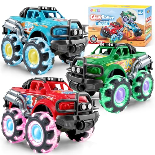 Vroomix 3er-Pack Monster Truck Spielzeug für Jungen ab 1 2 3+ Jahren – Spielzeug-Truck mit blinkenden LED-Rädern – Leuchtende Autos für Kleinkinder – Geburtstagsgeschenk für Jungen und Mädchen von Vroomix