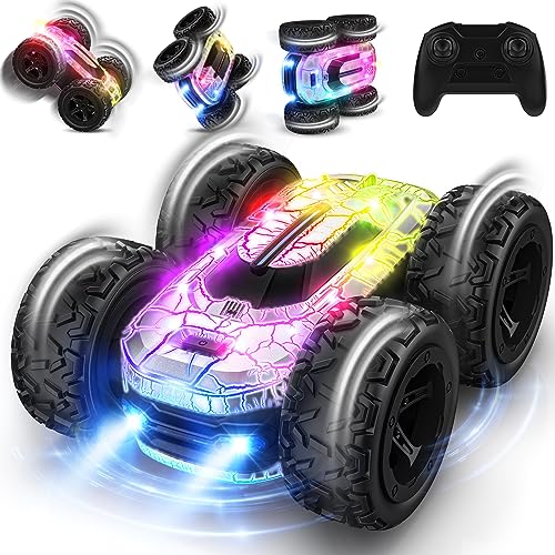 Ferngesteuertes Auto Spielzeug ab 3 4 5 6 7 8 9 Jahre Junge Mädchen, 4WD Aufladbarer Weihnachten Geburtstags Geschenke Outdoor Spiele für Kinder, 2.4Ghz 360°Flip RC Drift Car mit LED-Leuchten von Vrxeqi