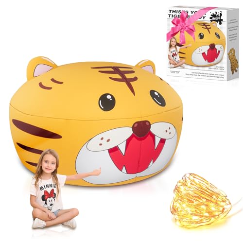 Luftzelt Kinderzelt Spielhaus mit Lichterkette für Innen und Außen, Extra große Größe:200 x200 x 150 cm, Spiel- und Abenteuerzelt，Tierzelt，Geschenke, Party…(Baby-Tiger) von Vryto