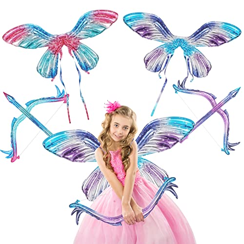 Vspek Butterfly Flügelballons + Pfeil und Bogen ballons, 2 pack Schmetterling große Flügel mit 2 Strohhalms, Mylarballons Butterfly Fairon Ballon für Schmetterlingsfeier Hochzeits Geburtstag von Vspek
