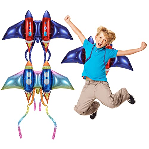 Vspek Rocket Flügelballons, 2 pack Schmetterling große Flügel mit 2 Strohhalms, Mylarballons Rocket Fairon Ballon für Schmetterlingsfeier Hochzeits Geburtstag, Kinderpark spielen, Bühnenperformance von Vspek