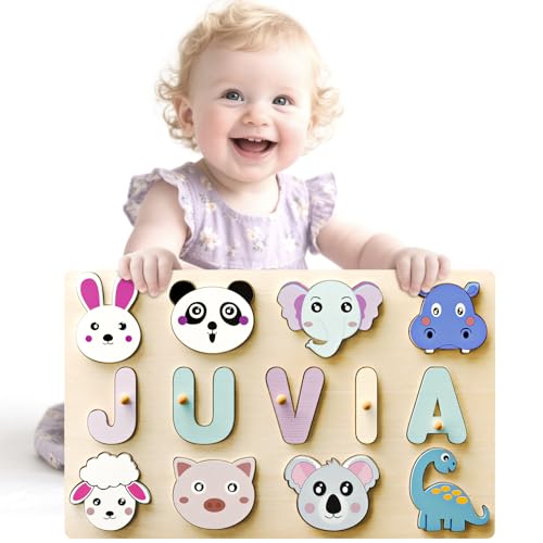 Personalisiertes Namenspuzzle | Individuelle Namenspuzzles | Montessori-Spielzeug für 1-Jährige | Individuelle Babygeschenke für Kleinkinder (1–3 Jahre): Tierpuzzle (Stil 1) von Vstarner