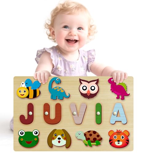 Personalisiertes Namenspuzzle | Individuelles Geburtstagsgeschenk | Montessori-Spielzeug für 1-Jährige | Individuelle Namenspuzzles für Kleinkinder (1–3 Jahre): Tierpuzzle (Stil 2) von Vstarner