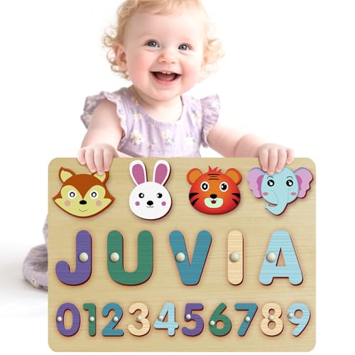 Personalisiertes Namenspuzzle | Individuelles Geburtstagsgeschenk | Montessori-Spielzeug für 1-Jährige | Individuelle Namenspuzzles für Kleinkinder (1–3 Jahre): Tierpuzzle (Stil 3) von Vstarner