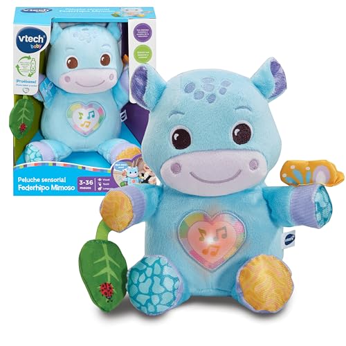 VTech Sensorisches Plüschtier Federhipo Mimoso, interaktives Plüschtier für Babys, fördert die frühe Entwicklung, Touch-Erkundung, Geschenk für Babys ab 3 Monaten, ESP-Version von Vtech