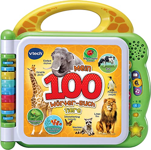 VTech Baby Mein 100-Wörter-Buch: Tiere – Interaktives Bildwörterbuch zum Lernen erster Wörter – Tierbuch mit 12 bilingualen Seiten in Deutsch-Englisch – Für Kinder von 2-5 Jahren von Vtech