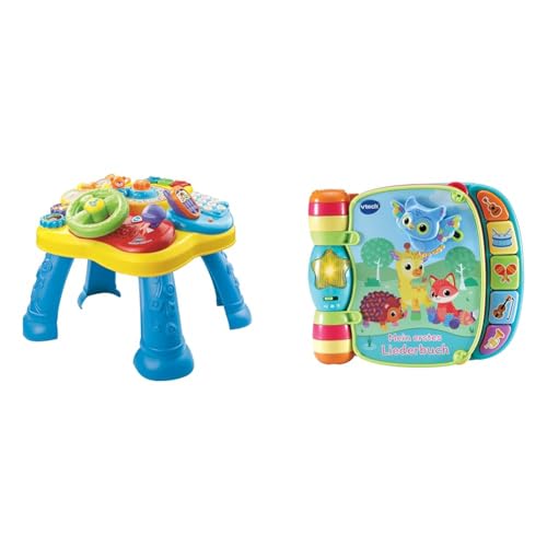 VTech Baby Abenteuer Spieltisch – Bunter Babyspieltisch mit 6 Spielfeldern und interaktiven Elementen & Baby Mein erstes Liederbuch Kunterbuntes Buch mit 6 Seiten und beweglichen Elementen zum Spielen von Vtech