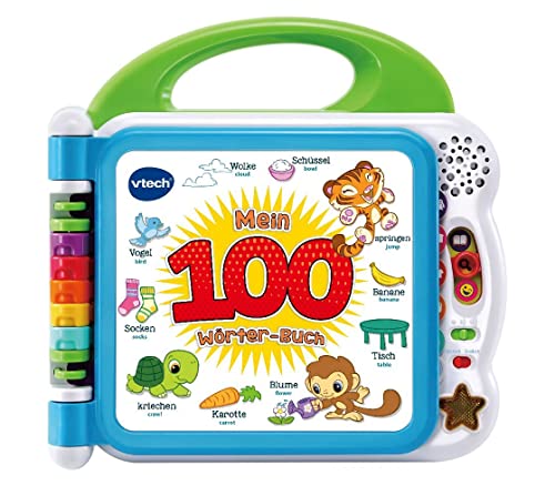 VTech Baby Mein 100-Wörter-Buch – Interaktives Bilderbuch zum Lernen erster Wörter mit 12 bilingualen Seiten in Deutsch-Englisch – Für Kinder von 2-5 Jahren von Vtech