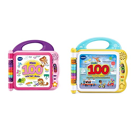 VTech Baby Mein 100-Wörter-Buch pink – 2-5 Jahren & Baby Mein 100-Wörter-Buch: Fahrzeuge und Fortbewegungsmittel – Interaktives Bilderbuch mit über 100 Wörtern auf 12 bilinguale Seiten – 2-5 Jahren von Vtech