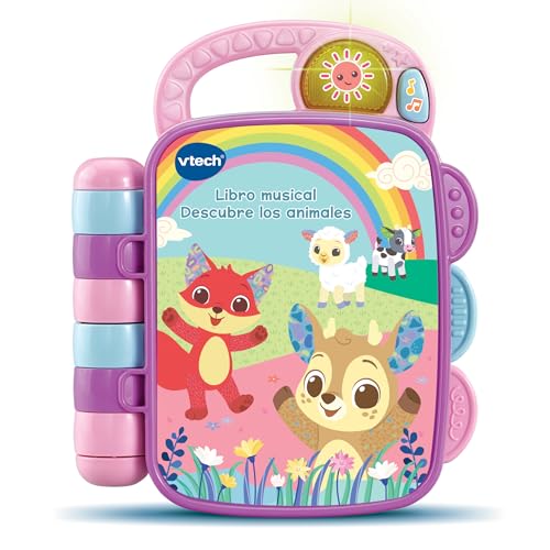 VTech Baby Musikbuch Entdecken Sie die Tiere, Kinderbuch für Babys + 6 Monate, interaktive Seiten, Lernen Sie das Wetter, Kleidung, Tiere, Farben, ESP-Version von Vtech