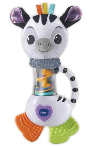 VTech Baby Schüttelgeräusche Zebra Regenmacher Spielzeug Rassel Spielzeug mit leuchtenden Farben, Mustern und Texturen für sensorisches Spielen Geschenk für Babys 3 6 9 12 Monate + Englische Version von Vtech