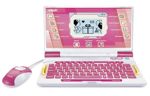 VTech Bit Smart Genius Plus Rosa, interaktiver Computer für Kinder, Computer mit Maus, 164 Aktivitäten, zweisprachiger Lehrcomputer Italienisch und Englisch, QWERTY-Tastatur, Batterien im Lieferumfang von Vtech