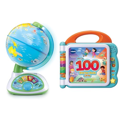 VTech Interaktiver Junior-Globus – Leuchtender Kinderglobus mit 48 Touch-Punkten & Baby Mein 100-Wörter-Buch: Orte – Interaktives Bilderbuch zum Lernen erster Wörter von Vtech