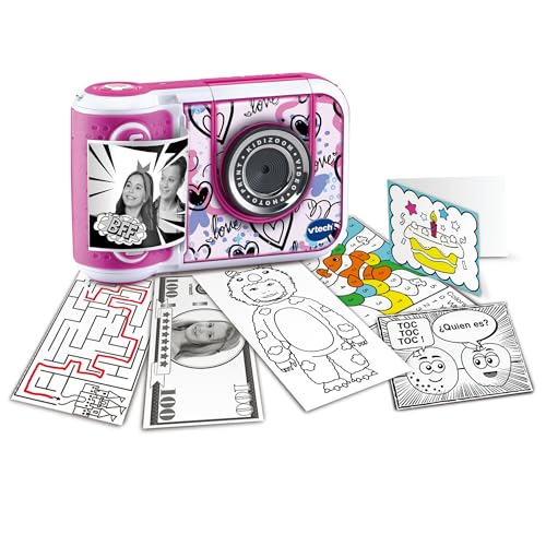 VTech Kidizoom Print CAM Rosa, Sofortbild- und Videokamera für Kinder ab 5 Jahren, Sofortdruck, Vorlagen, Effekte, Rahmen, ESP-Version von Vtech