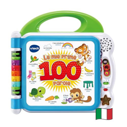 VTech Mein erstes illustriertes Buch - Le Mie Prime 100 Worte, zweisprachiges Buch für Kinder, sensorisches Buch in Italienisch und Englisch, Babybuch mit 3 Modi, Batterien im Lieferumfang enthalten, von Vtech