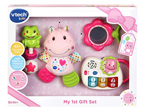 VTech My First Gift Set , Newborn Baby Toys Including Hippo Animal Plush, Baby Teether, Baby Rattle & Baby Musical Toy , 0, 6, 12 Months and Over for Boys & Girls, Pink von Vtech