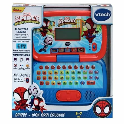 VTech - Disney Junior Spidey, My Ordi Lerncomputer für Kinder mit Hintergrundbeleuchtung, 15 Aktivitäten und Lernspiele, Geschenk für Kinder von 3 Jahren bis 7 Jahren – Inhalt auf Französisch von Vtech