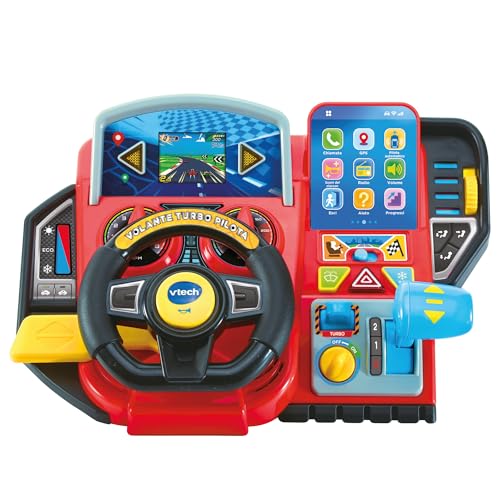 VTech Turbo Pilot-Lenkrad, Lenkrad für Kinder mit interaktivem Armaturenbrett, über 20 Lernspiele und 9 Schaltungen, LCD-Display, Hupe und Richtungsanzeige, italienische Sprache, Batterien im von Vtech