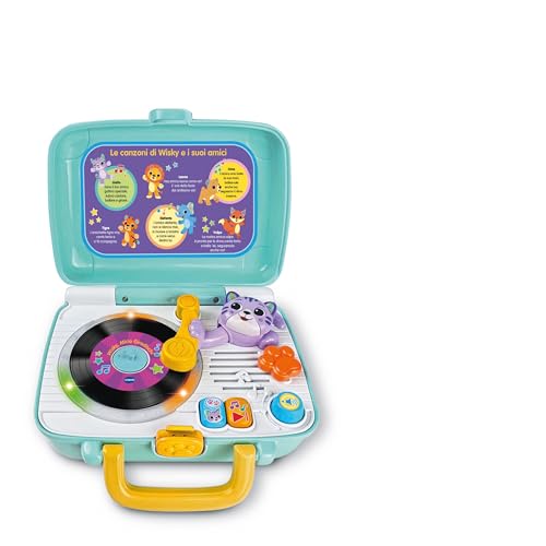VTech Wisky, Micio Plattenspieler, Plattenspieler für Kinder, 5 Front-Rückscheiben, Lautstärkeregelung, Koffer inklusive, 6 Lieder, italienische Sprache, Batterien im Lieferumfang enthalten, 1-4 Jahre VTech Wisky, Micio Plattenspieler, Plattenspieler für Kinder, 5 Front-Rückscheiben, Lautstärkeregelung, Koffer inklusive, 6 Lieder, italienische Sprache, Batterien im Lieferumfang enthalten, 1-4 Jahre von Vtech