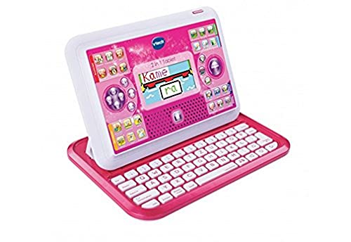 VTech 2 in 1 Tablet pink – Laptop und Tablet in einem – Mit 80 Lernspielen in zahlreichen Kategorien – Zum Lernen von Deutsch, Englisch Mathe u. v. m. – Für Kinder von 5-7 Jahren von Vtech