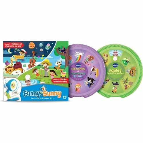VTech - Funny Sunny, Nachfüllpack Nr. 1, 2 Scheiben, Geschichten und Lieder des Abends, traditionelle Fabeln, Geschenk für Kinder von 3 Jahren bis 8 Jahren – Inhalt auf Französisch von Vtech