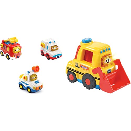 Vtech 80-242104 TUT TUT Baby Flitzer - 3er Set & TUT TUT Baby Flitzer - Bagger – Spielzeugauto mit Musik, aufleuchtender Taste, spannenden Sätzen und Geräuschen – Für Kinder von 1-5 Jahren, Bunt von Vtech