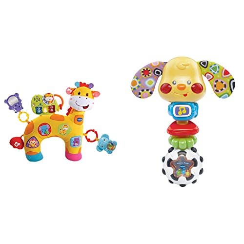 Vtech 80-506804 Baby 80-506804-Giraffenkissen, Kleinkindplüsch, bunt & Baby Wauwau-Rassel – Babyrassel im Hündchen-Design mit lustigen Sätzen, Musik und Lichteffekten – Für Babys von 3-24 Monaten von Vtech